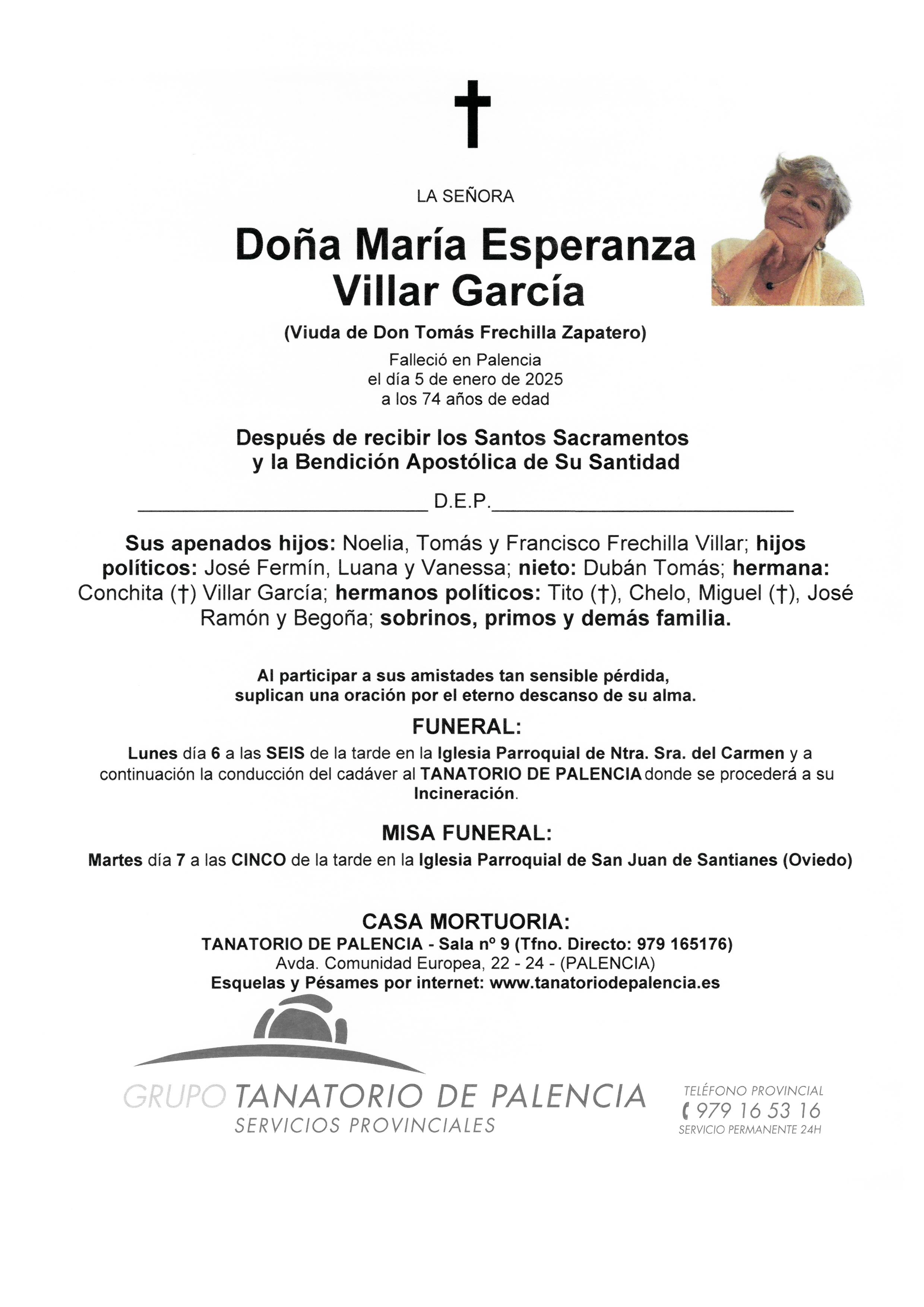 LA SEÑORA DOÑA MARÍA ESPERANZA VILLAR GARCÍA